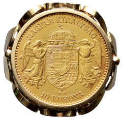 Dobový prsten se zlatou mincí - 10 koruna 1901