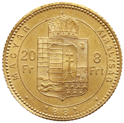 8 zlatník / 20 frank 1891 KB 