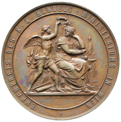 Bronzová medaile čestná cena KK Ministerstva obchodu ve Vídni, 57 mm.
