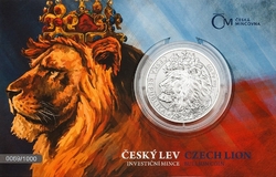 Stříbrná uncová investiční mince Český lev 2021 číslovaná, PROOF (31,1 g./Stříbro 999/1000)
