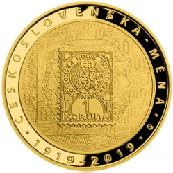 2019 - 10000 kč, 100. výročí zavedení československé měny PROOF (31,1 g./Zlato 999,9/1000)
