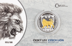 Stříbrná uncová investiční mince Český lev 2020 selektivní pokovení, číslovaná (31,1 g./Stříbro 999/1000)