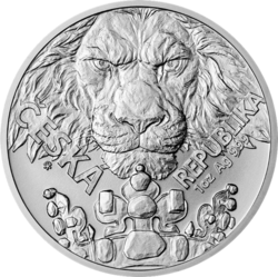 Stříbrná uncová investiční mince Český lev 2023 číslovaná, PROOF (62,2 g./Stříbro 999/1000)