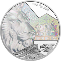Stříbrná uncová investiční mince Český lev 2023 s hologramem proof (31,1 g./Stříbro 999/1000)