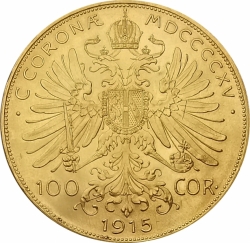 100 koruna 1915 (33,87 g./Zlato 900/1000)
