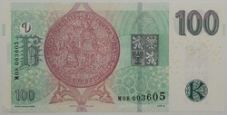 100 Kč vzor 2018 s přítiskem 100. výročí měnové odluky - série M08