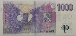 1000 Kč vzor 2008 s přítiskem 30. výročí ČNB a české měny série R78