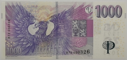 1000 Kč vzor 2008 s přítiskem 30. výročí ČNB a české měny série R72 - kopie