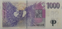1000 Kč vzor 2008 s přítiskem 30. výročí ČNB a české měny série R65 
