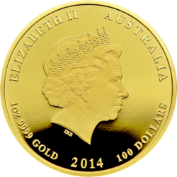 Zlatá uncová investiční mince Rok Koně 2014 Australie PROOF (31,1 g./Zlato 999/1000) 