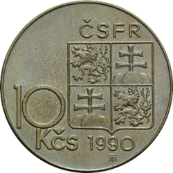 10 koruna 1990 T.G. Masaryk varianta a.