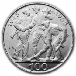 100 Kčs Desáté výročí osvobození Československa - 1955 B.K var.B bez patky 
