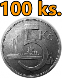 100 kusů stříbrných mincí 5 Kč. 1928 - 1932 - 700 g.