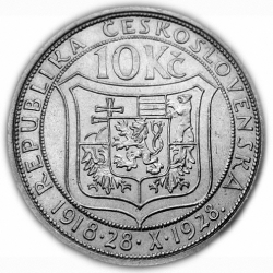 10 Kčs Desáté výročí vzniku Československé republiky 1918 - 1928 - 1928