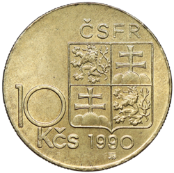 10 koruna 1990 T.G. Masaryk varianta E.