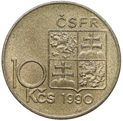 10 koruna 1990 T.G. Masaryk varianta a.