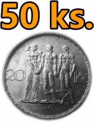 50 kusů stříbrných mincí 20 Kč. 1933 - 1934 - 600 g.