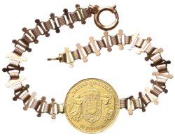 Dobový náramek se zlatou mincí - 10 koruna 1909