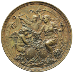 Bronzová svatební medaile Fr. Salvator a Marie Valerie 1890, 43 mm. - původní etue
