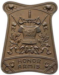 Bronzová plaketa / medaile Krakovský důstojnický šermířský klub 1909 - 57 mm. x 45 mm.