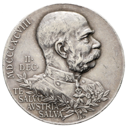 Stříbrná medaile k 50. výročí vlády Františka Josefa v roce 1898, 26 mm.
