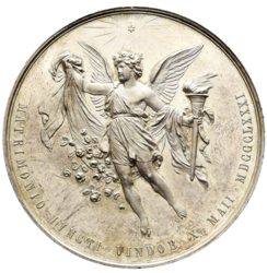Stříbrná medaile Velká svatební medaile na památku svatby korunního prince Rudolfa a princezny Stephanie Belgické ve Vídni 1881, 55 mm.