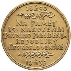 Bronzová medaile k 85. narozeninám T.G.Masaryka 1935 - 60 mm., původní etue