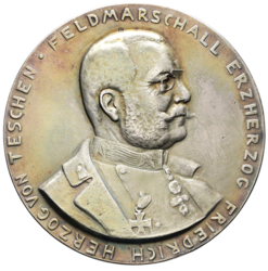 Stříbrná medaile Friedrich von Österreich-Teschen 1914, 55 mm.