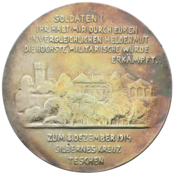 Stříbrná medaile Friedrich von Österreich-Teschen 1914, 55 mm.
