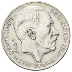 Stříbrná medaile Adolf Hitler 1938, Německo - Hanisch-Conceé - 36 mm.