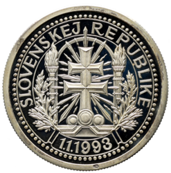 Stříbrná medaile Dukáty Slovenskej republike - Nad tatrou sa blýská - 35 mm., etue