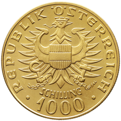 Rakousko - 1000 Schilling 1976 Babenberger 976 (13,5 g./Zlato 900/1000) 