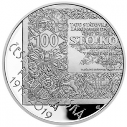 2019 - 500 kč, 100. výročí - Zahájení vydávání československých platidel PROOF