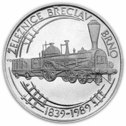 50 Kčs Stopadesáté výročí zahájení železniční dopravy na trati Břeclav - Brno - 1989