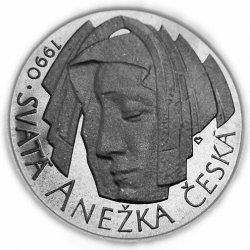 50 Kčs První výročí svatořečení Anežky České - 1990 varianta A se signaturou LK