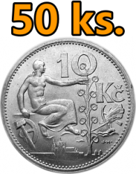 50 kusů stříbrných mincí 10 Kč. 1930 - 1932 - 500 g.