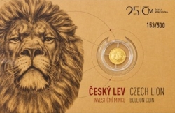 Zlatá 1/25 Oz. investiční mince Český lev 2018, číslovaná (1,24 g./Zlato 999/1000)