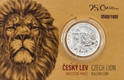 Stříbrná uncová investiční mince Český lev 2018, číslovaná, PROOF (31,1 g./Stříbro 999/1000)