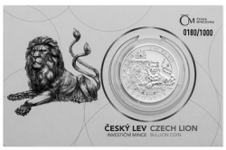 Stříbrná uncová investiční mince Český lev 2019, číslovaná, PROOF (31,1 g./Stříbro 999/1000)
