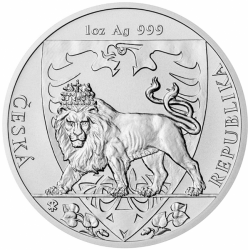 Stříbrná uncová investiční mince Český lev 2020 číslovaná, PROOF (31,1 g./Stříbro 999/1000)