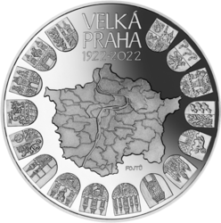 Mimořádná stříbrná mince Založení Velké Prahy - Leštěná varianta