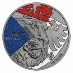Stříbrná uncová investiční mince Český lev 2024 černá platina, diamond effect stand (31,1 g./Stříbro 999/1000)