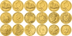 Kompletní sada 9x zlatá 1/25 Oz. investiční mince Český lev 2017 - 2025 v originálním etue (9 x 1,24 g./Zlato 999/1000)