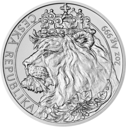 Stříbrná uncová investiční mince Český lev 2021 číslovaná, PROOF (31,1 g./Stříbro 999/1000)