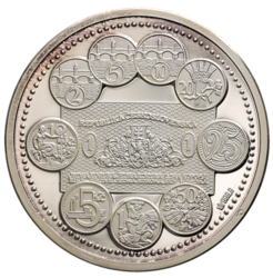 Stříbrná medaile 80 let čs. měny 1919 - 1999 - 35 mm., etue