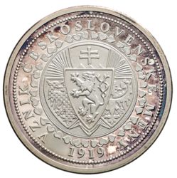 Stříbrná medaile 80 let čs. měny 1919 - 1999 - 35 mm., etue