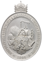 Hliníková medaile hospodářská, průmyslová a národopisná výstava v Hradci Králové 1894, původní etue