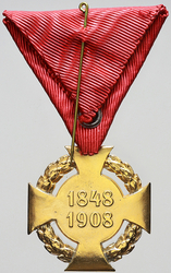 Jubilejní kříž z roku 1908 na civilní stuze, bronz zlacený