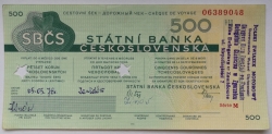 Cestovní šek - Statní banka Československá 500 kčs.