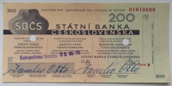 Cestovní šek - Statní banka Československá 200 kčs.